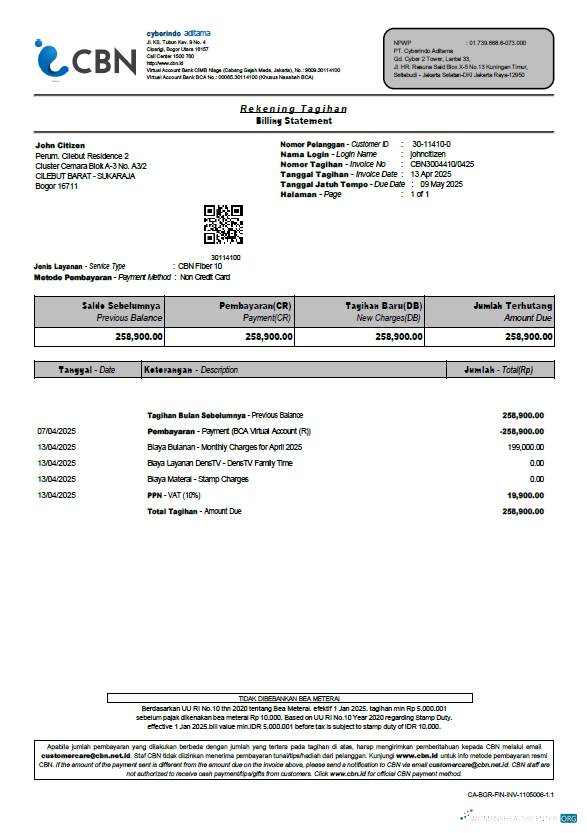 download Indonesia Cyberindo Aditama utility bill template in Word and PDF formats PDF template